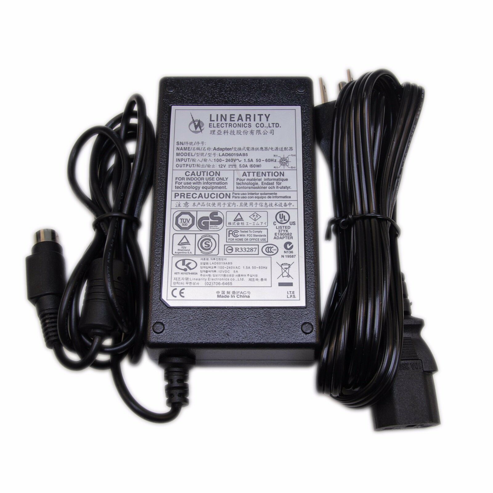 NEW LINEARITY 12V 5.0A 60W LAD6019AB5 AC/DC Adapter Power Supply Charger 4-pin